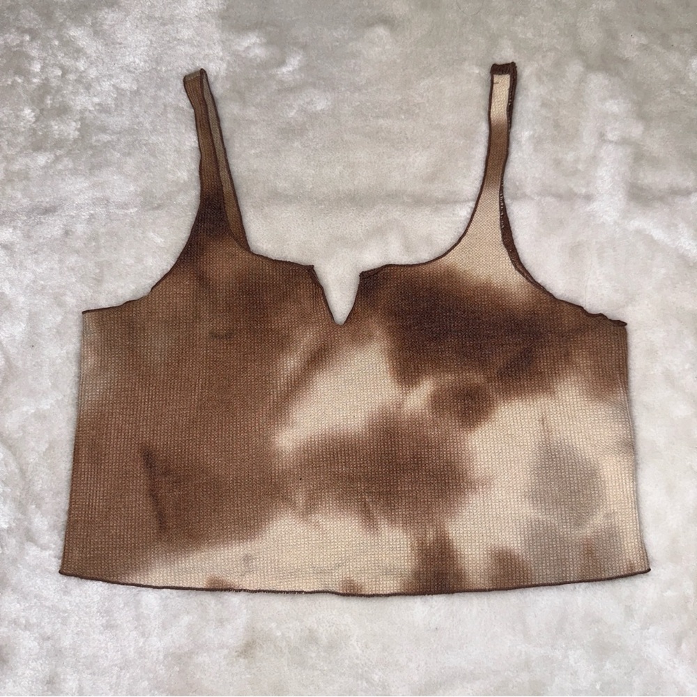 UO Out From Under Brown Tan Neutral Tie Dye Cropped Tank Top Size XS
